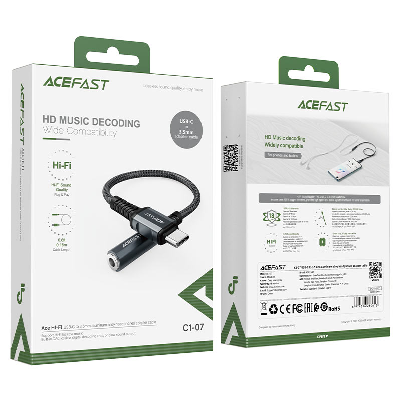 Audio Adapter ACEFAST C1-07 USB-C to 3.5mm Female | محول سماعات ايس فاست تايب سي إلى AUX