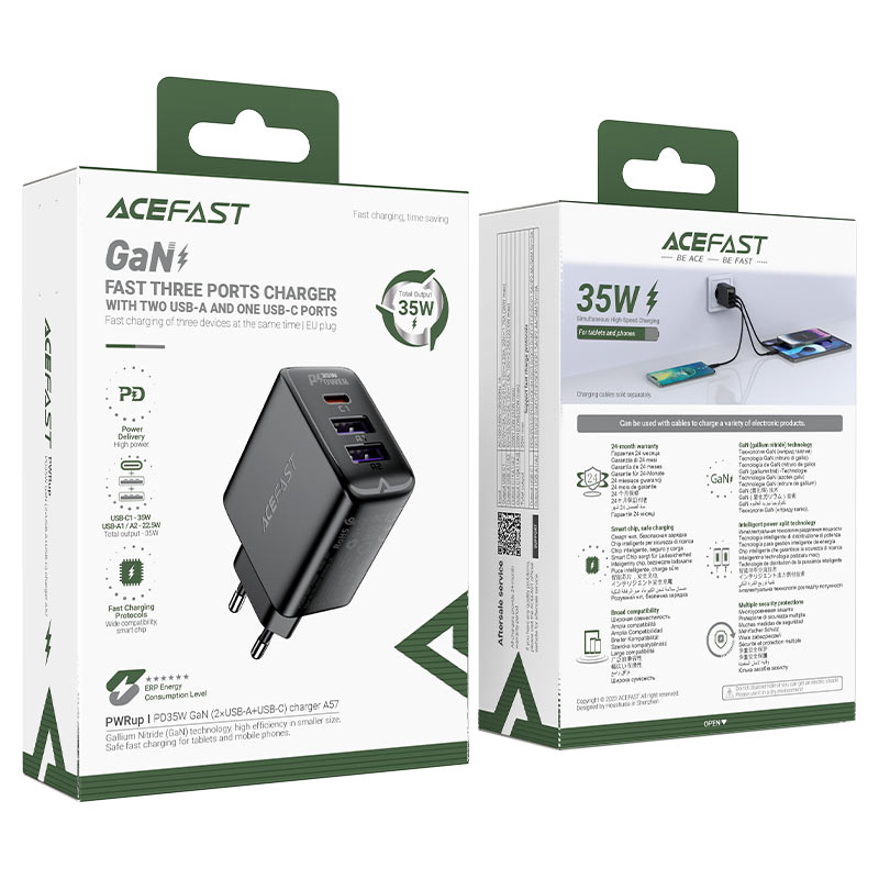 Fast Charge Wall Charger A57 PD35W GaN (1xUSB-C + 2xUSB-A) EU I ACEFAST